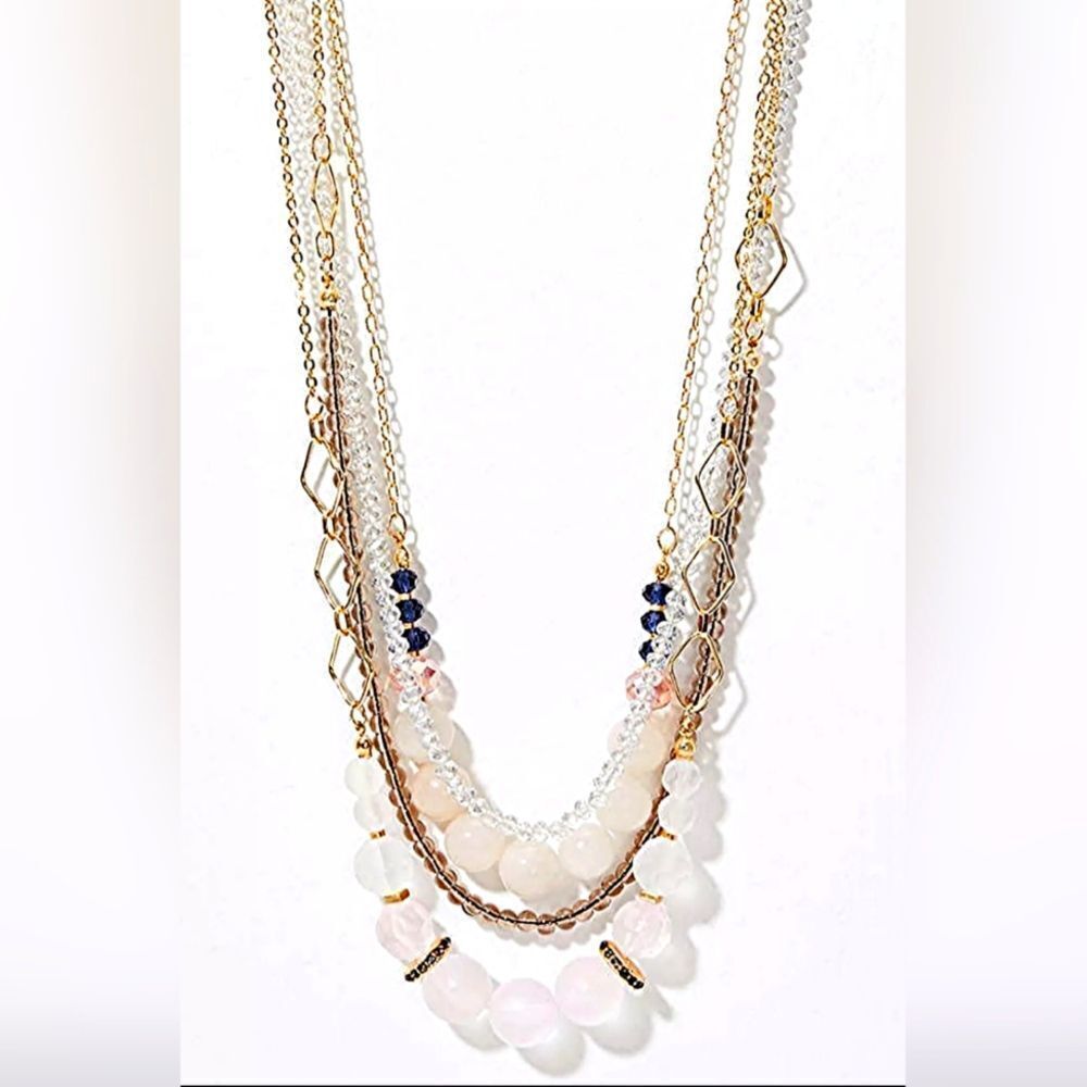 ANN TAYLOR LOFT APRICOT MULTISTRAND BEADED CHAIN NECKLACE NWT NOS